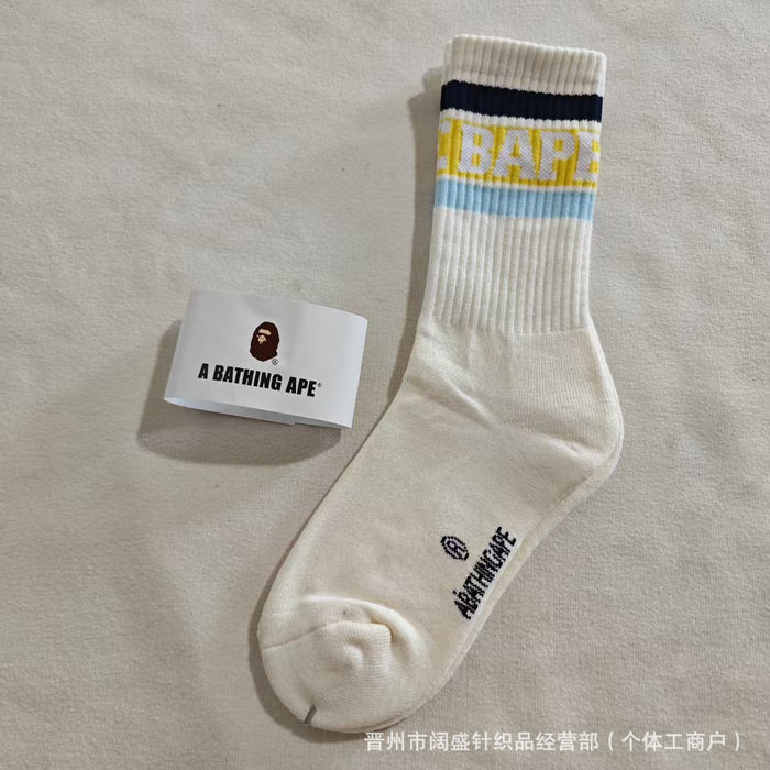 Wholesale Cotton Bape Ape Head Letter Striped Thick High Socks JDC-SK-Kuos003