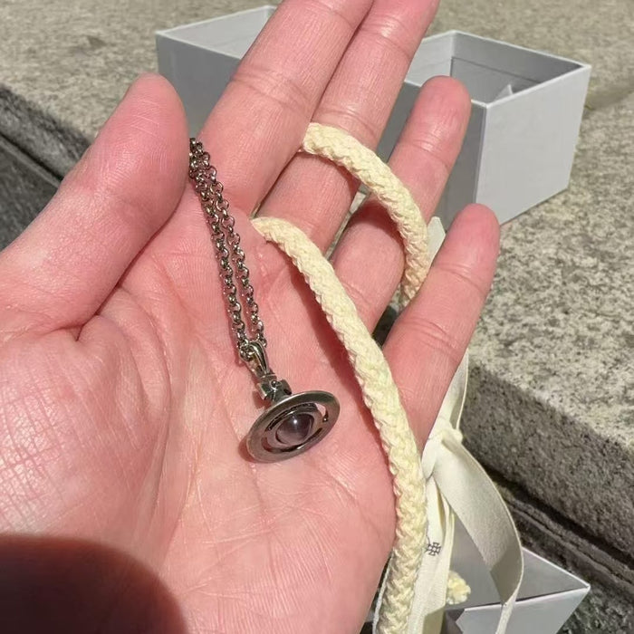 Wholesale Gray Orb Planet Necklace for Women Saturn Pendant Sweater Chain