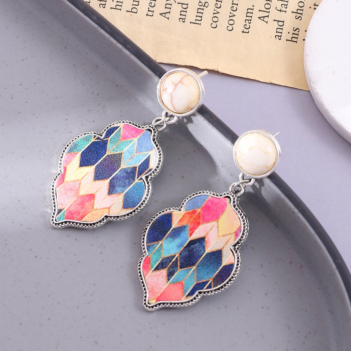 Wholesale Leather Alloy Turquoise Combination Women Earrings JDC-ES-YiTian010