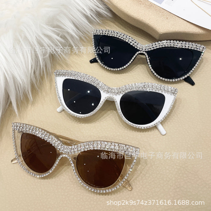Wholesale Cat eye diamond studded flat mirror anti blue light new fashionable glasses frame personalized sunglasses glasses frame