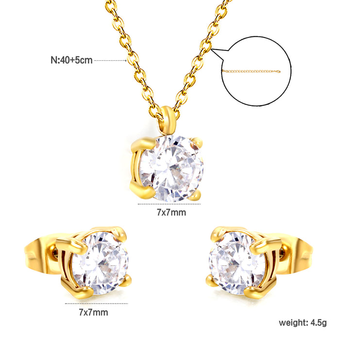 Wholesale White zirconium earrings necklace stainless steel drop-shaped geometric diamond jewelry