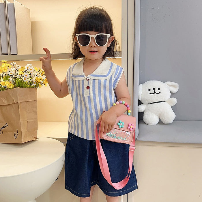 Wholesale Trendy Kids Handbag with Flower Pearl Design Cute Shoulder Bag
