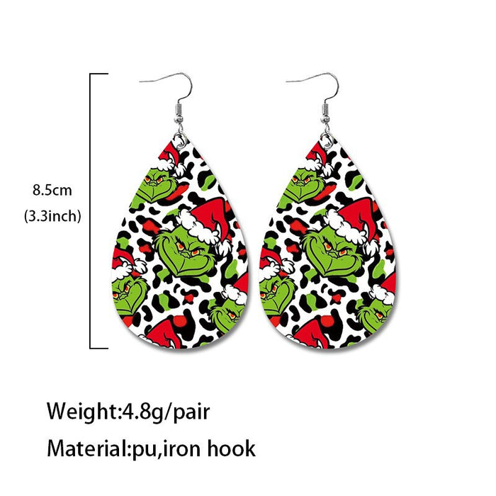 Wholesale Christmas Earrings Santa Elk Green Printing Leather Earrings