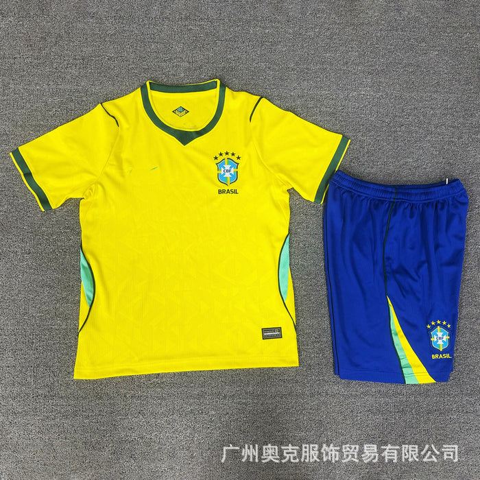 Wholesale Brazil World Cup Football Jersey Children' s Short Sleeve Soccer T-Shirt