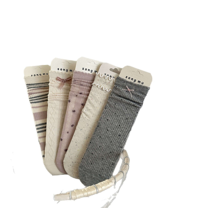 Wholesale Butterfly knot socks, children's mid tube socks, lace cotton mesh hollow pile socks