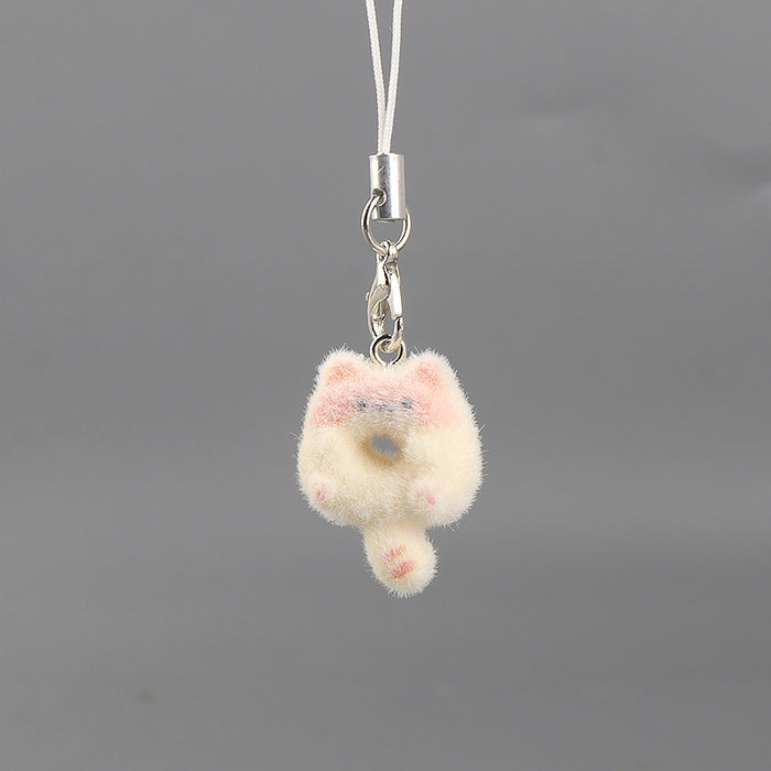 Wholesale Flocked Cat Donut Keychain