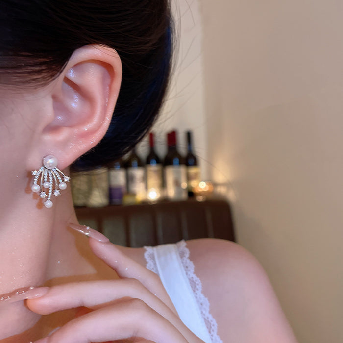 Wholesale Super shiny full zirconium firework pearl earrings all-match earrings