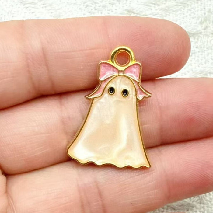 Wholesale 10pcs DIY Alloy Drip Oil  Bow Ghost Pendant Cute Quirky Necklace Earring Charm Accessory