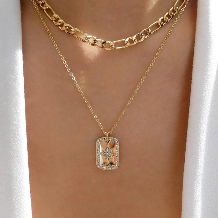 Wholesale Jewelry set with diamonds, thick chain, multi-layer necklace, exaggerated alloy pendant, collarbone chain