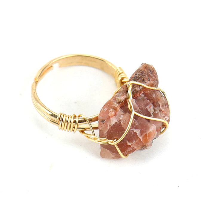 Wholesale New Personalized Handmade Wrapped Raw Stone Agate Ring Women's Adjustable Ring R02 JDC-RS-HXu003