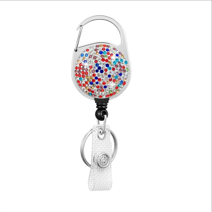 Wholesale Round Zinc Alloy AB Color Rhinestone Telescopic Clip Easy Pull Keychain JDC-KC-QiDing008