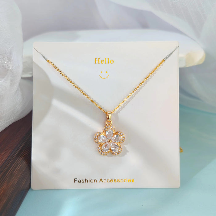 Wholesale New five petal flower necklace, light luxury, niche, high-end, versatile, temperament, collarbone chain, zircon pendant