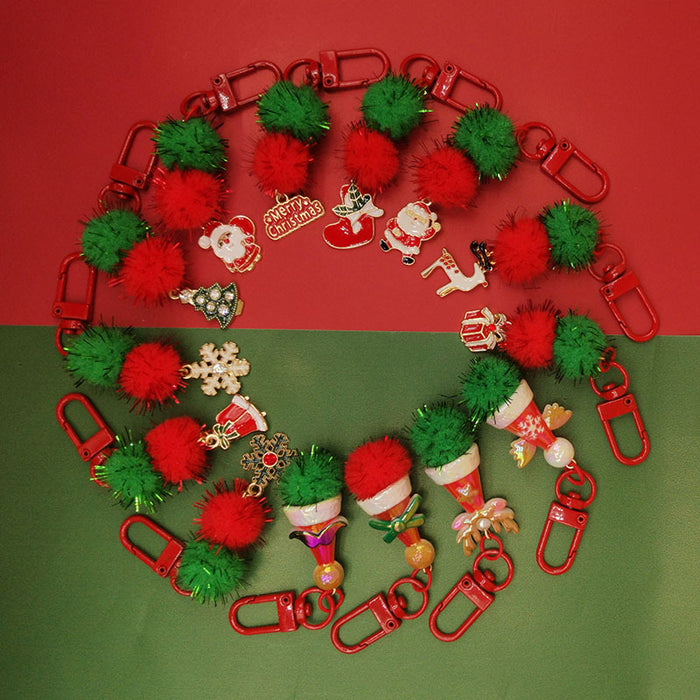 Wholesale Christmas Mobile Phone Pendant Cute  Bag Pendant Snowflake Christmas Tree Keychain Hanging Chain