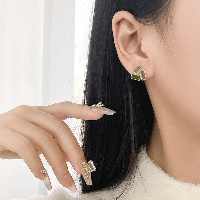 Wholesale New color blocking geometric triangle high-end temperament earrings