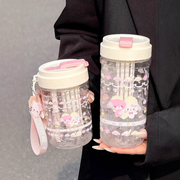 Wholesale Plastic Double Straw Cup With Carrying Rope Large Capacity Tea Water Separation Cartoon Design Trendy Summer Drinkware For Women
