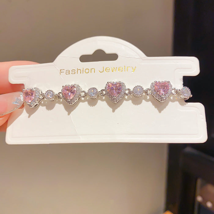 Wholesale Sparkling Zircon Heart Pendant Sliding Bracelet Fashion Layering Jewelry