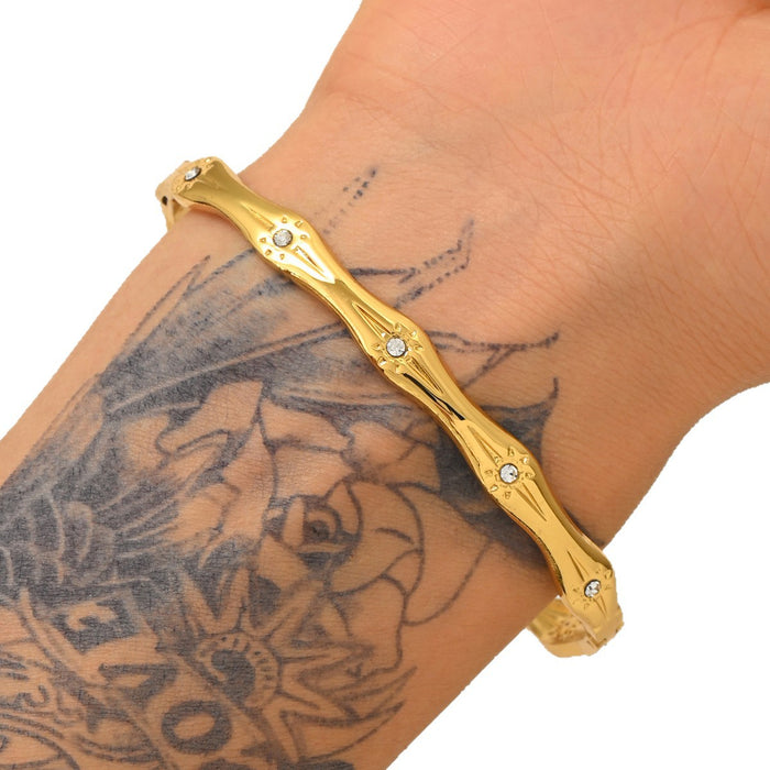 Wholesale Women S Titanium Steel Bamboo Joint Eight Pointed Star Bracelet Pave Design Trendy Everyday Jewelry Accessory