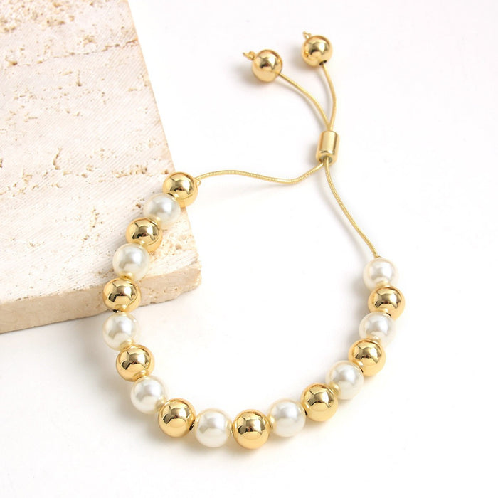 Wholesale Pearl Copper Plated 18k Gold Bracelet Pull-out Adjustable Bracelet JDC-BT-HongM002