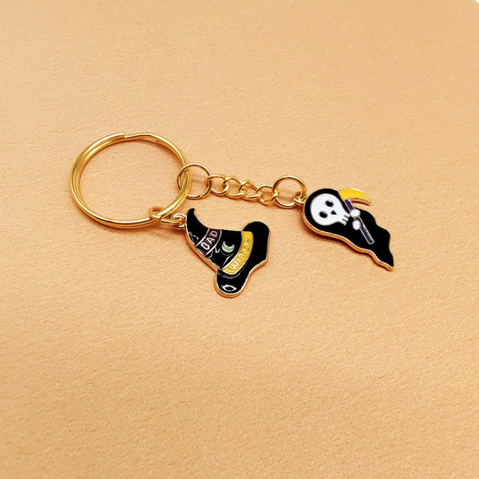 Wholesale Halloween Cartoon Cute Black and White Small Ghost Alloy Keychain JDC-KC-TYS014