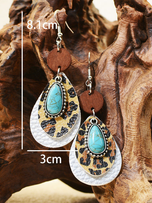 Wholesale Western Style Multi-layered Leopard Print Alloy Turquoise Earrings JDC-ES-ChenC009