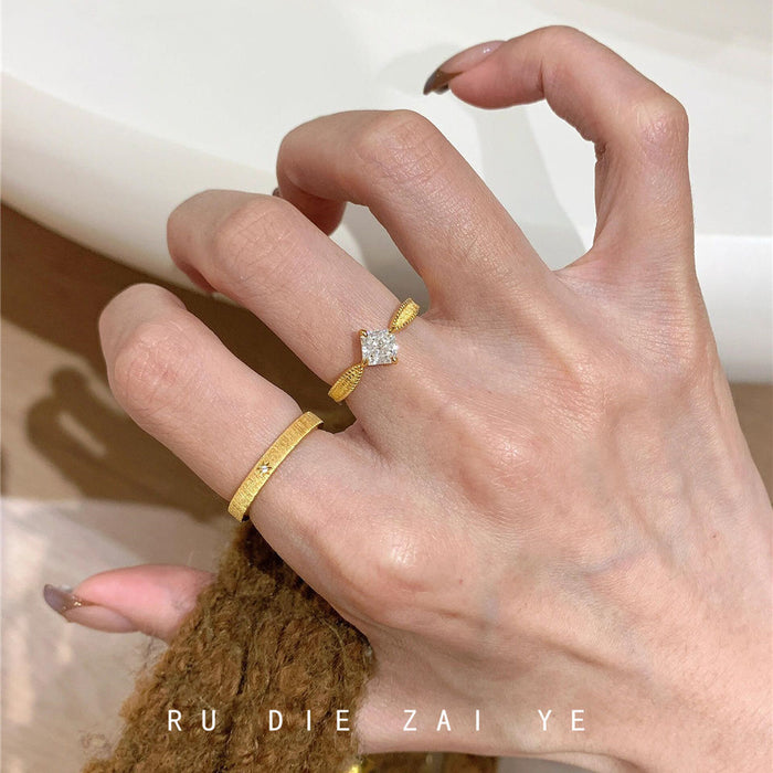 Wholesale medieval vintage brushed square sugar zircon ring women' s high-end light luxury niche opening ring