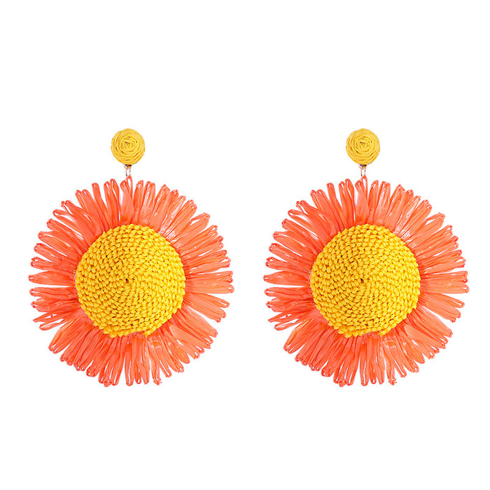 Wholesale Handmade Woven Raffia Sunflower Earrings JDC-ES-HM011