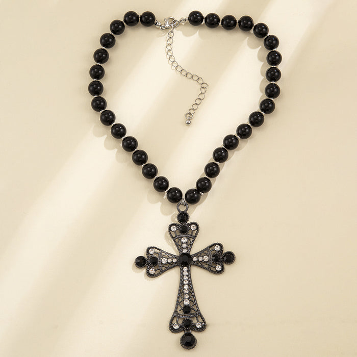 Wholesale Fashion multi-layer imitation pearl cross collar, geometric alloy collarbone chain for accessories