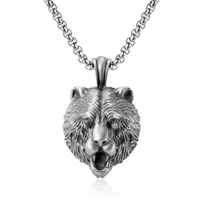 Wholesale Brown Bear Head Pendant Anti-Rust Titanium Steel Men's Necklace JDC-NE-TuoPu002