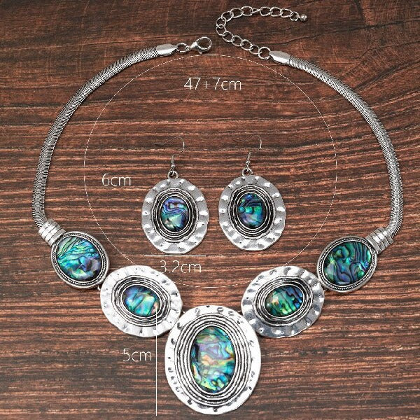 Wholesale Vintage Oval Snake Chain Abalone Shell Earring Necklace Set