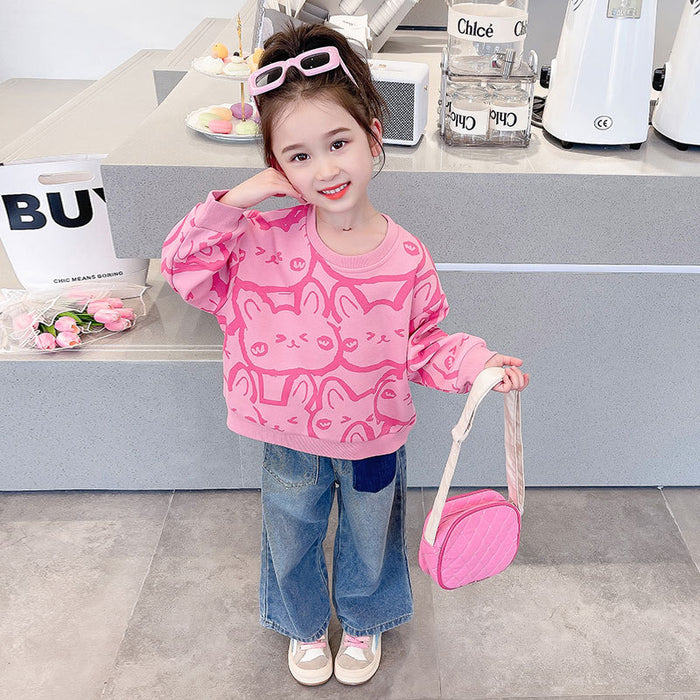 Wholesale Girls Long-sleeved Sweatshirts Bottoming Shirts New Cartoon Trendy Children's T-shirts Spring and Autumn Tops JDC-CTS-QNE008