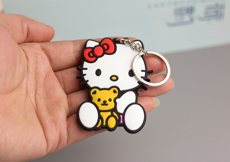 Wholesale  Doll Double-sided Soft Rubber Keychain for Girls Cute Pink Cat Keychain Bag Hanging Ornaments