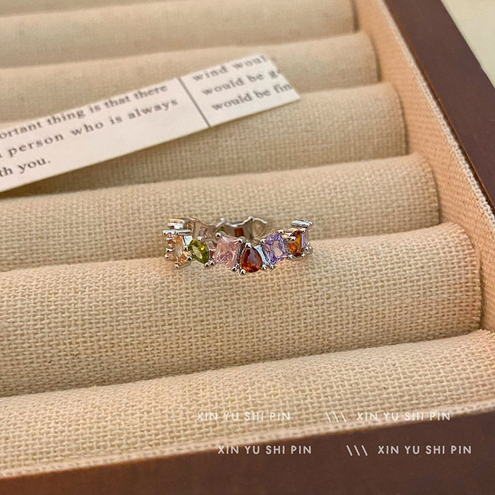 Wholesale Dreamy Rainbow Zircon Ring with Light Luxury Charm, Small Personality Design, High Grade and Exquisite Opening Finger Ring
