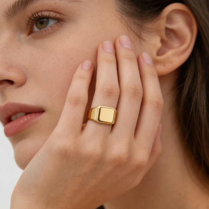 Wholesale Gold-Plated Stainless Steel Square Rings