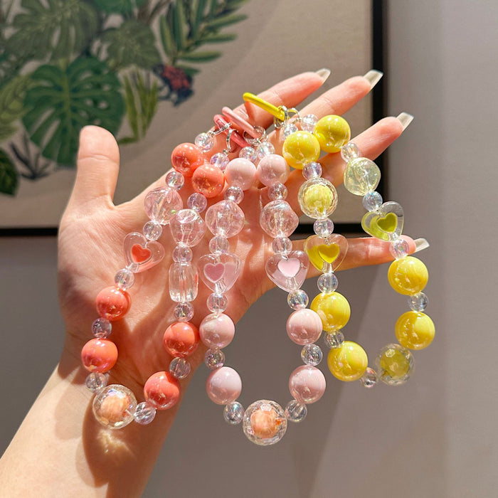 Wholesale Creative Acrylic Hand Chain Keychain Pendant Bag Transparent Love Heart Peach Heart Car Keychain Accessories Ornament