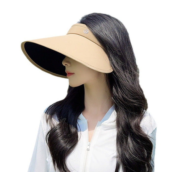 Wholesale Matte black rubber sun hat versatile, face covering, large brim, empty top hat for outdoor travel, beach sun hat