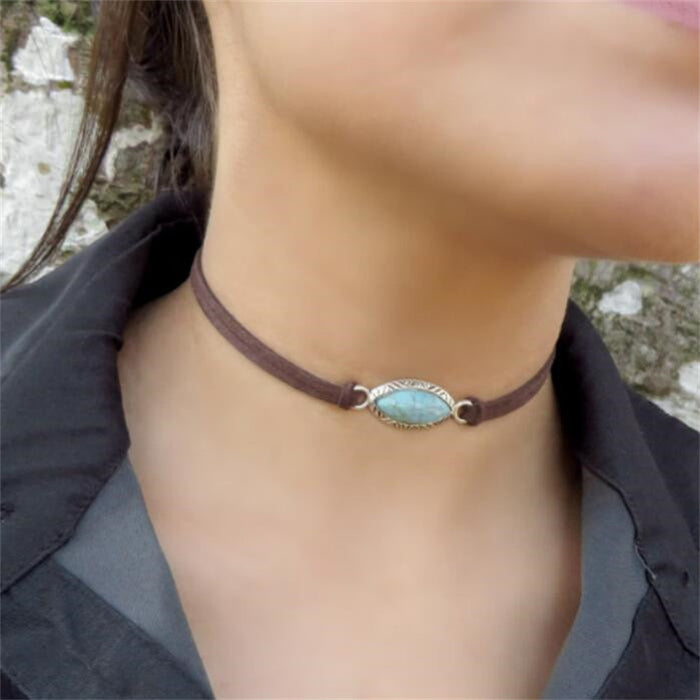 Wholesale Bohemian Turquoise Leather Necklace JDC-NE-NanHuai001