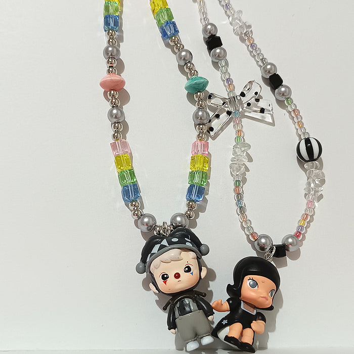 Wholesale Crystal Acrylic Beaded Classic Black and White Clown Little Witch Cute Grain Short Necklace