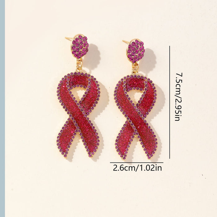 Wholesale Red Ribbon Breast Cancer Awareness Day Festival Glitter Enamel and Rhinestone Earrings