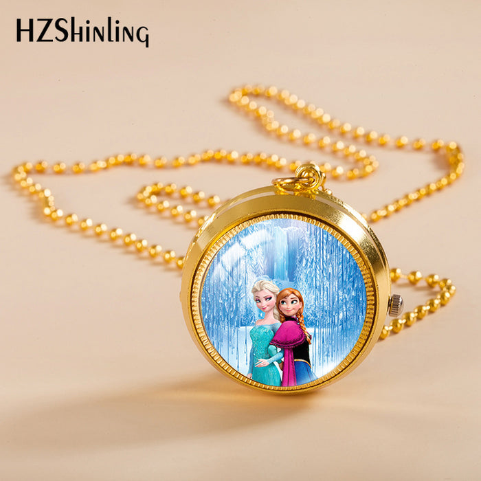 Wholesale Cartoon cute rotating pocket watch student flip necklace