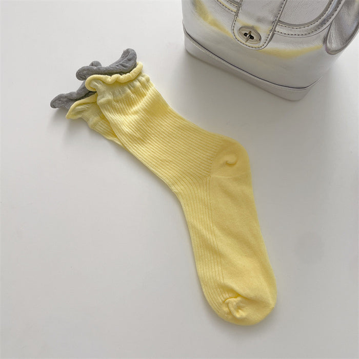 Wholesale Minimally spliced fake two-piece stacked socks thin design with double screw mouth transparent middle tube