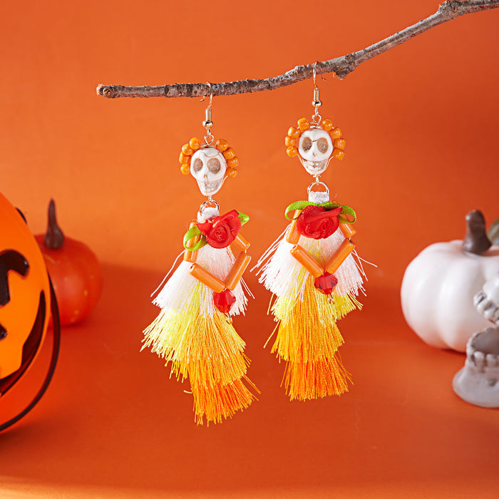 Wholesale  retro earrings for women hip-hop punk style skull funny skeleton colorful mesh ear hooks