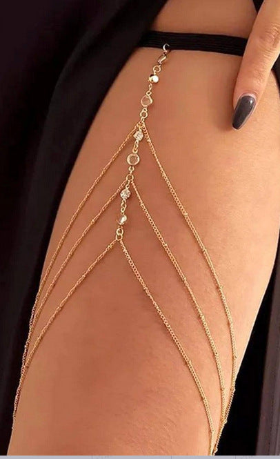 Wholesale multi-chain leg chain Golden sexy thigh chain Women' s diamond multi-layer clip bead chain body chain