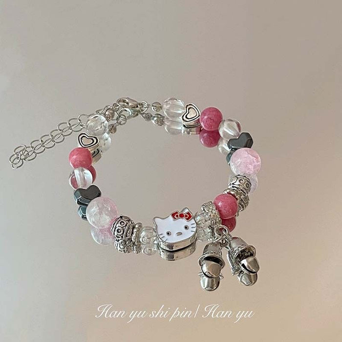 Wholesale Pink Beaded HK Cat Bracelet Fashion Jewelry Accessory Boutique Gift for Women