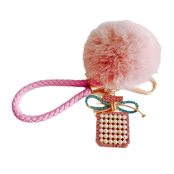 Wholesale Alloy Diamond Tassel Bow Pearl Perfume Bottle Keychain JDC-KC-ZhanLun017