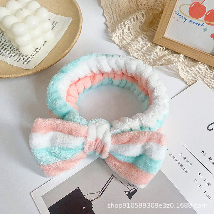 Wholesale Leopard Print Polka Dot Striped Bow Headband Women' s Face Wash Sports Headband Coral Velvet Hair Accessories