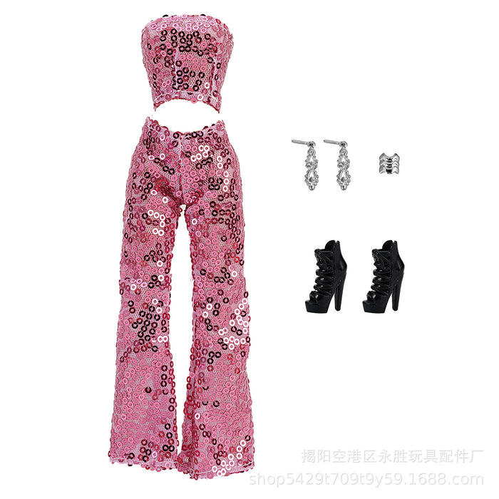Wholesale doll sequin pants suit 9 color