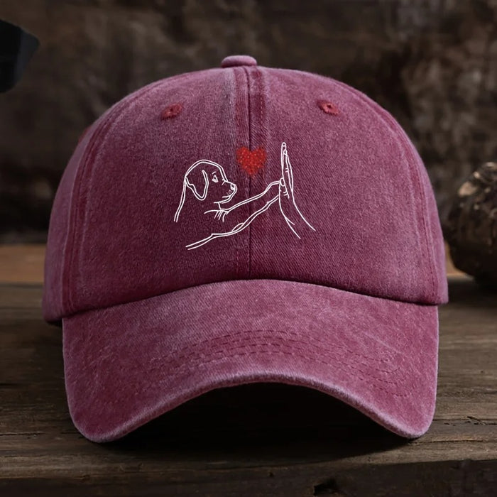 Wholesale Washed Distressed Baseball Cap With Dog Heart Print Adjustable Summer Sun Protection Casual Style