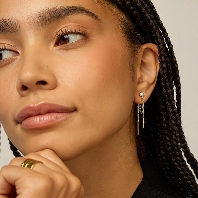 Wholesale Long chain earrings, creative silver needle earrings, niche design, high-end and elegant earrings