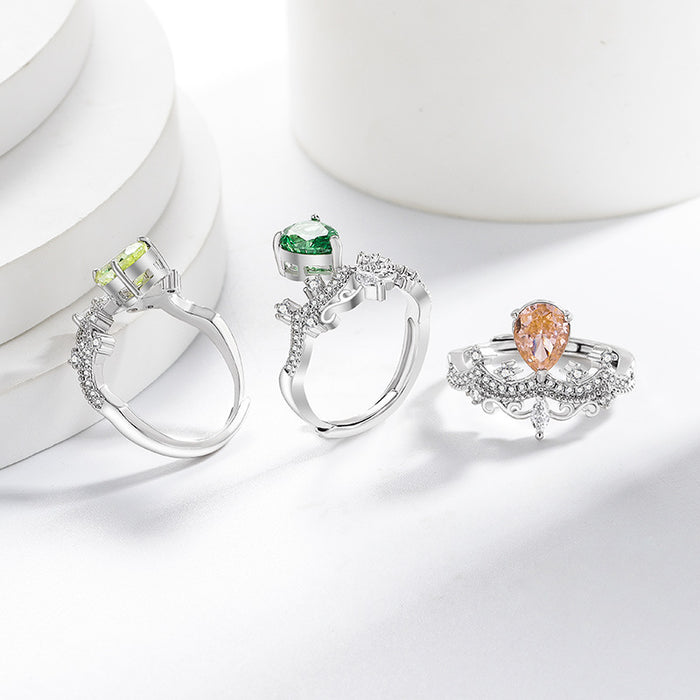 Wholesale Platinum-Plated Copper Geometric Adjustable Ice-Cut Crown Ring for Women