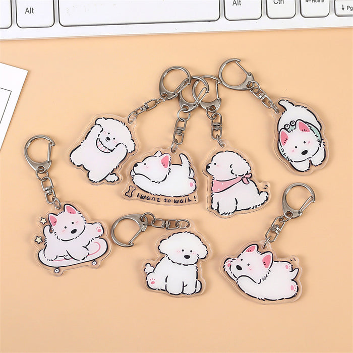 Wholesale Double-Sided Acrylic Cartoon Bichon Puppy Keychain Cute Bag Charm MOQ≥2